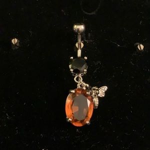 14g Navel Barbell with Amber Stone and Silver Bee Charm